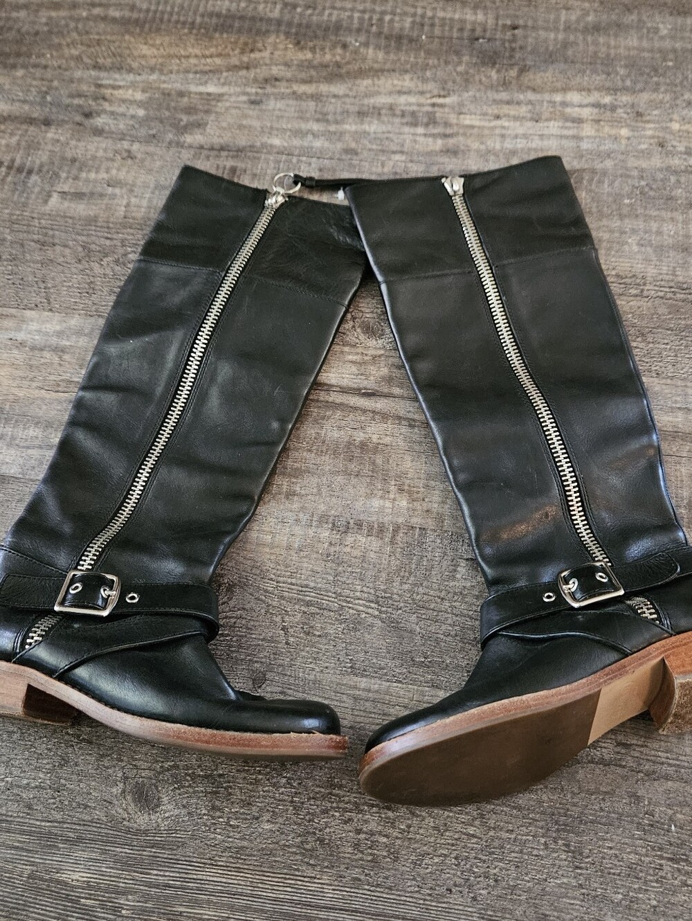 Coach Jolene Black Leather High Zip Riding Boots